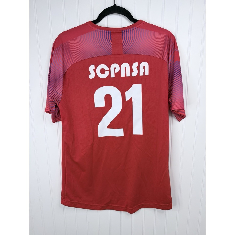 Puma Soccer Jersey Mens Large Red SCPASA 21 DryCell Excellent Graphic‎ V-Neck